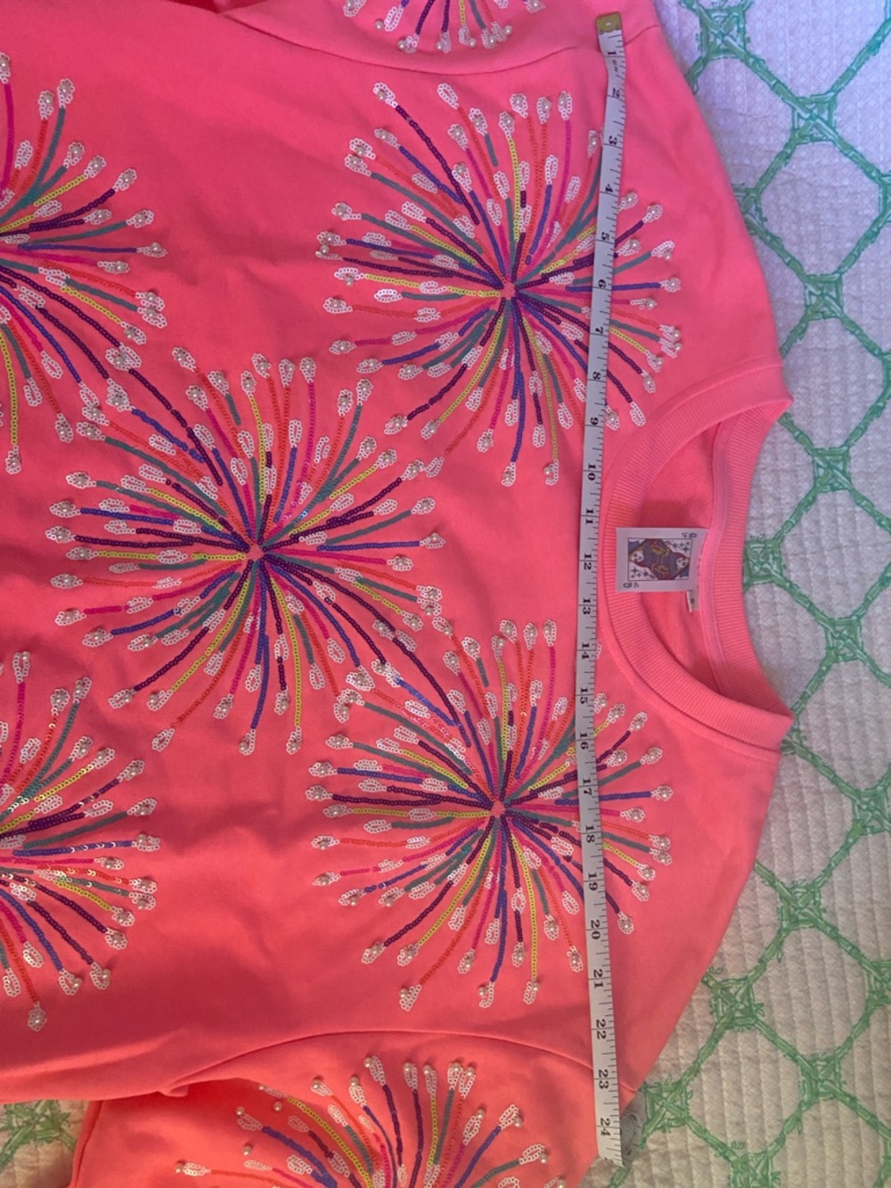 Queen of Sparkles Neon Pink Multi Fireworks Sweatshirt!  Small!  RARE!  EUC! - Picture 5 of 8